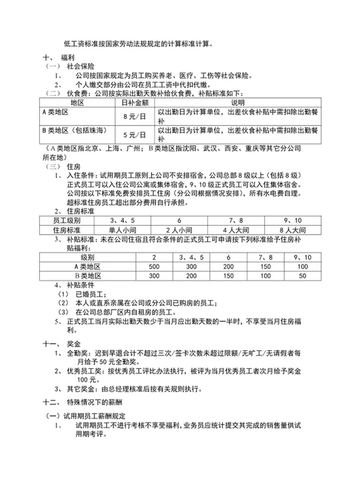 公司员工薪酬管理制度word文档