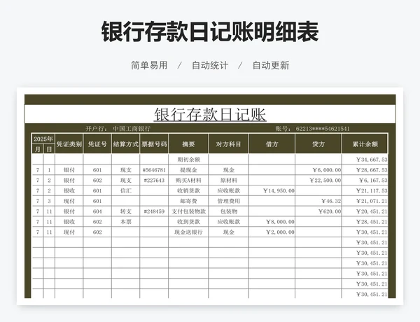 银行存款日记账明细表