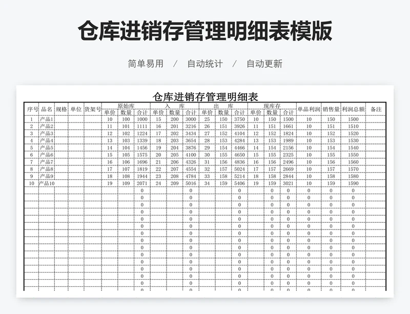 仓库进销存管理明细表模版