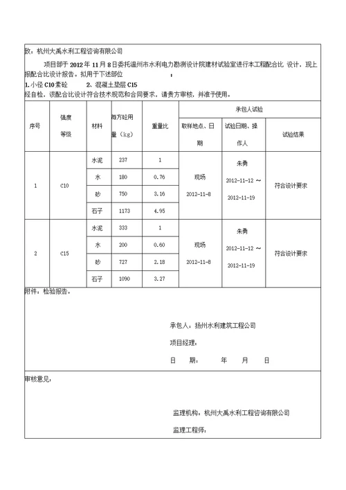 混凝土配合比报验单