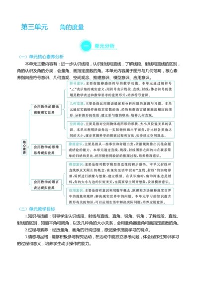（大单元整体教学）第三单元 角的度量 单元分析（表格式）教学设计