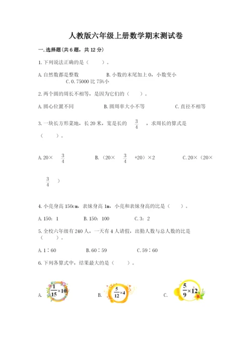 人教版六年级上册数学期末测试卷【各地真题】.docx