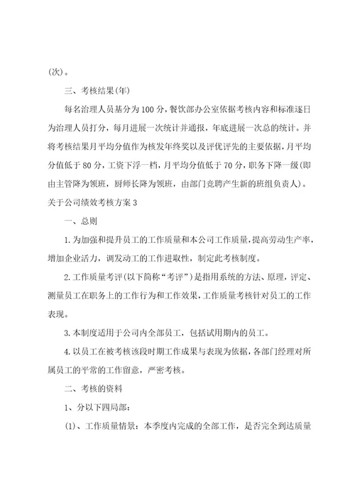 关于公司绩效考核方案