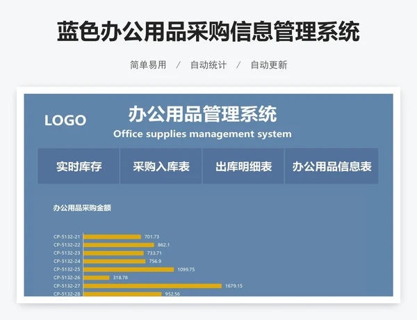 蓝色办公用品采购信息管理系统