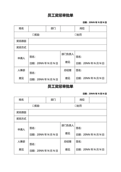 员工奖惩审批单word模板