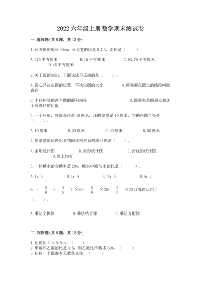 2022六年级上册数学期末测试卷及答案（各地真题）.docx