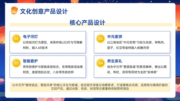 深蓝黄色插画风中元节营销策划PPT模板