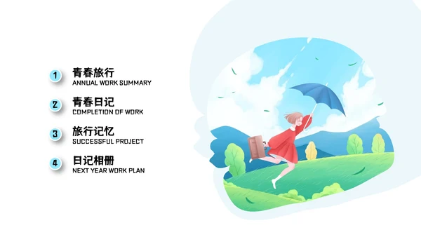 创意卡通青春旅行纪念日记相册通用PPT模板