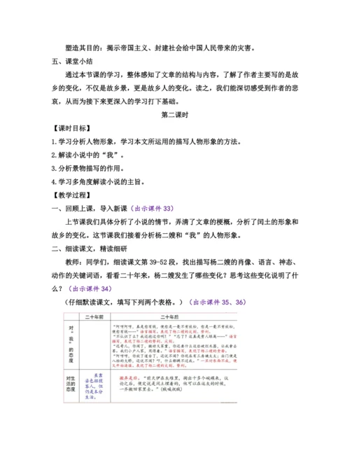 部编版九年级语文上册教案 第四单元 15 故乡