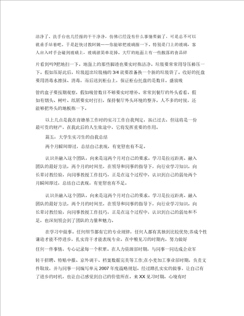 大学生实习自我总结模板精选