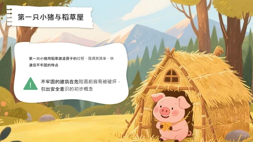 绿色卡通风三只小猪安全意识培养PPT