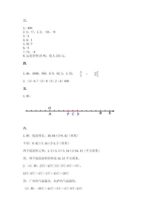 沪教版六年级数学下学期期末测试题及参考答案【研优卷】.docx