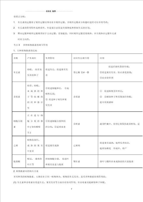 高三生物总复习植物的激素调节名师精选教案