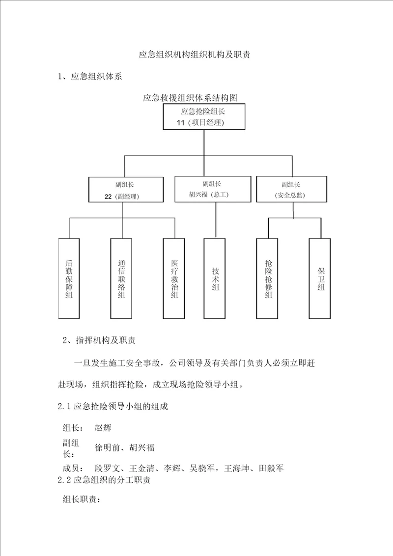 供电所应急组织机构组织机构及职责最新版本