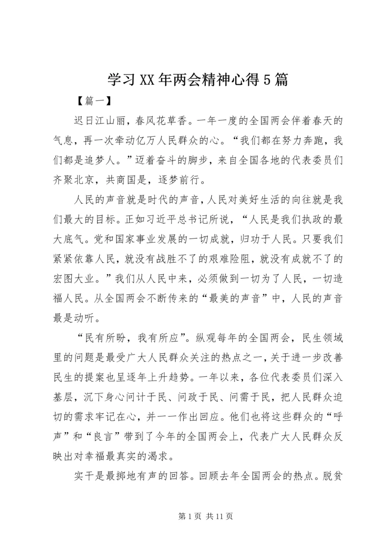 学习XX年两会精神心得5篇.docx