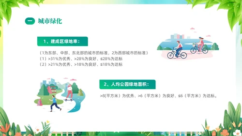 绿色清新插画风创建文明城市共建美好家园PPT