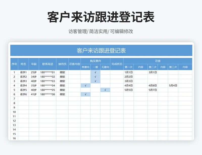 客户来访跟进登记表