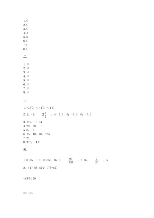 人教版六年级数学小升初试卷及参考答案（最新）.docx