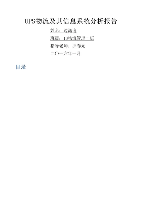 UPS物流及其信息系统分析报告