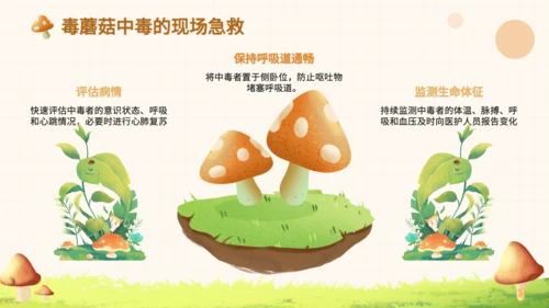 橙色卡通风毒蘑菇识别与误食应急处理PPT
