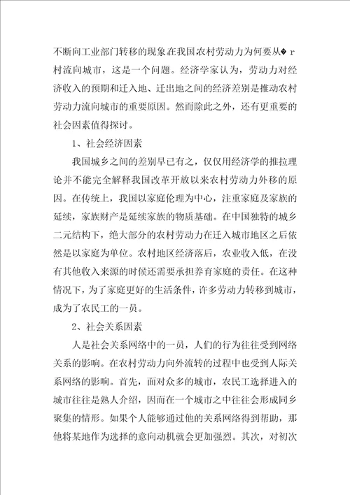 农村劳动力流动现象的经济社会学分析