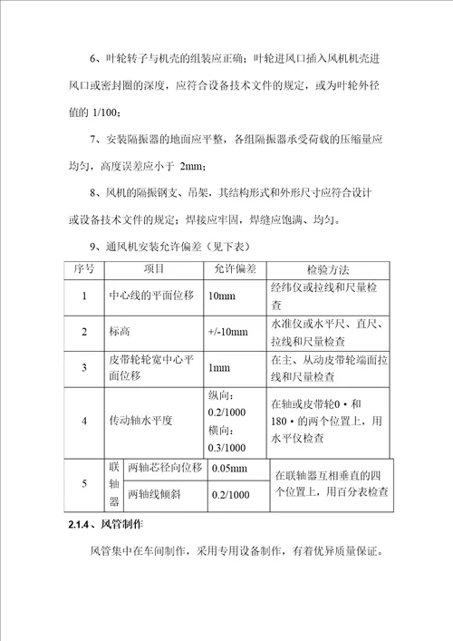 通风空调安装工程施工方案