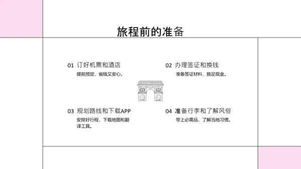 粉色简约欧洲旅游攻略PPT模板