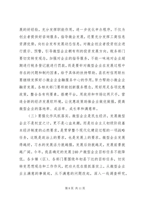 副县长在全县扶持微型企业发展推进会上的讲话.docx