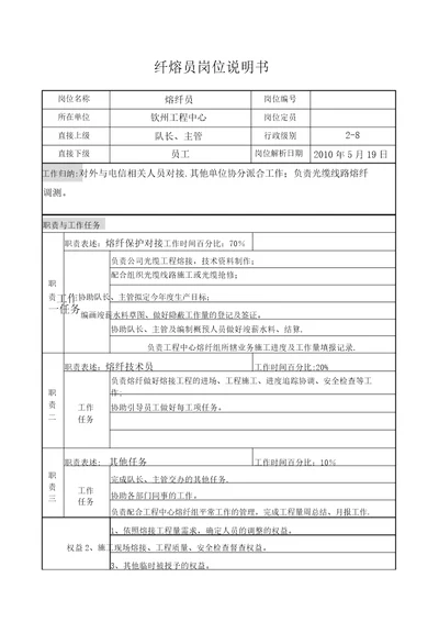 熔纤技术员岗位说明书