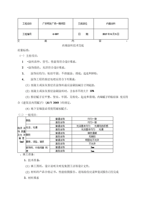 内墙涂料技术交底