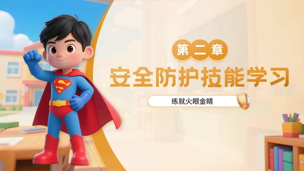 橙色3D卡通风反诈主题班会PPT模板