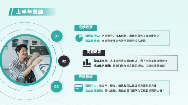 青色商务风汽车企业员工年中总结PPT模板