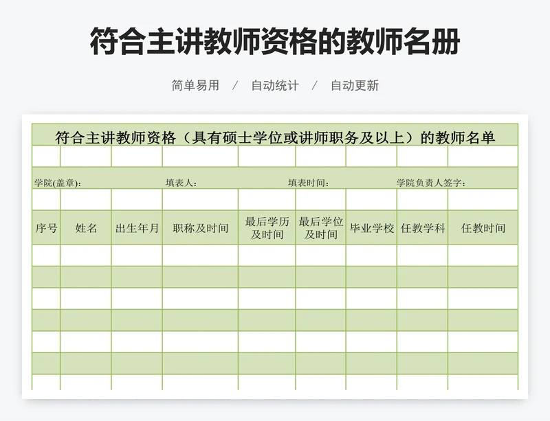 符合主讲教师资格的教师名册