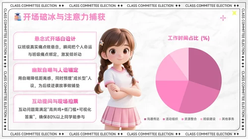 粉色卡通风大学生班委竞选演讲PPT模板