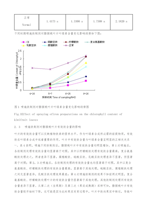 不同铁制剂对石灰性土壤条件下猕猴桃树缺铁黄化的矫治效果研究.docx