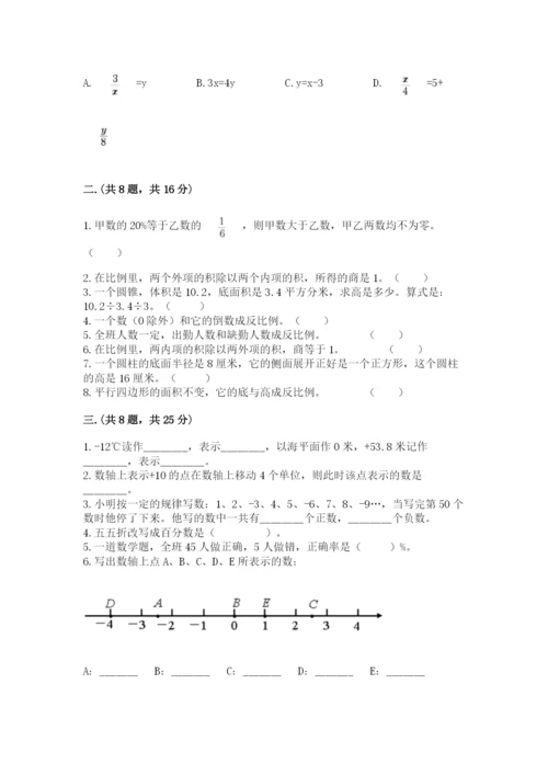 河南省平顶山市六年级下册数学期末测试卷学生专用.docx