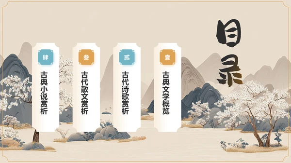 橙色水墨风中学语文古典文学PPT模板
