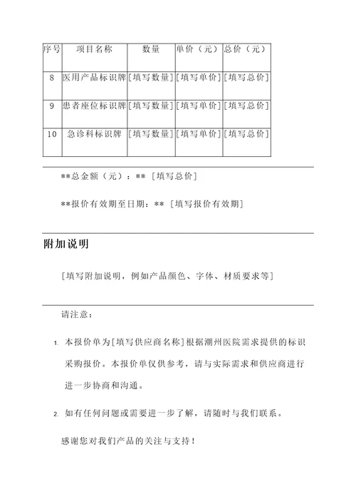 潮州医院标识采购报价单