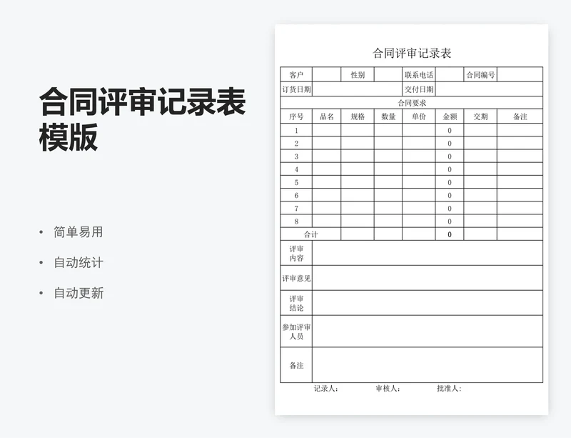 合同评审记录表模版