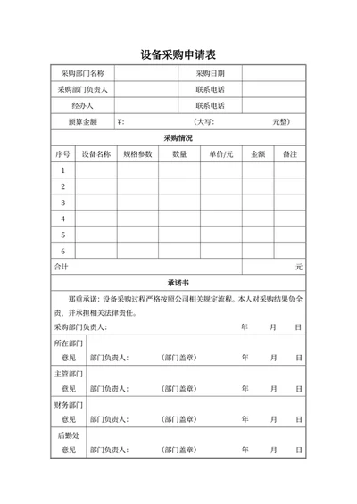 设备采购申请表