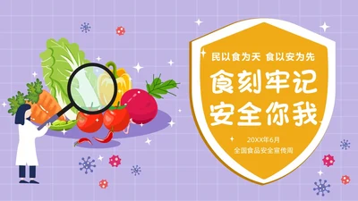 紫色简约卡通插画食品安全教育课件动态PPT食品安全宣传周