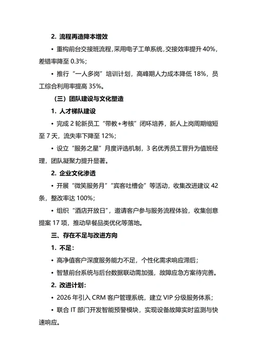 酒店前台主管年终工作总结