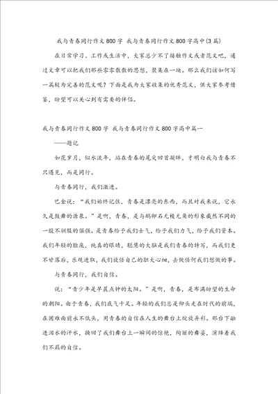 我与青春同行作文800字我与青春同行作文800字高中3篇