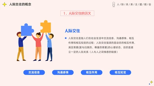 粉色简约插画风认识你真好大学生人际关系主题班会PPT