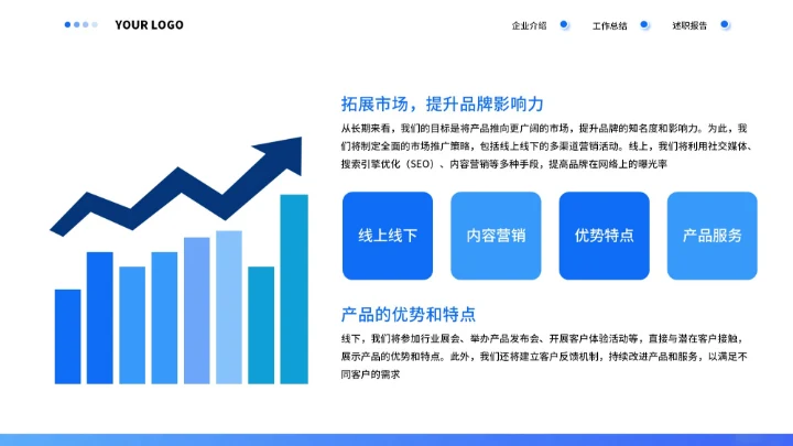 蓝色商务年终汇报总结通用PPT模板