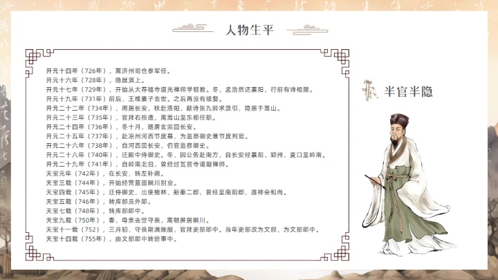 唐代摩诘居士王维介绍通用PPT模板