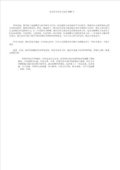 办公室文员实习总结3000字