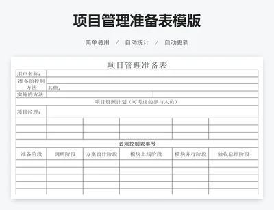 项目管理准备表模版
