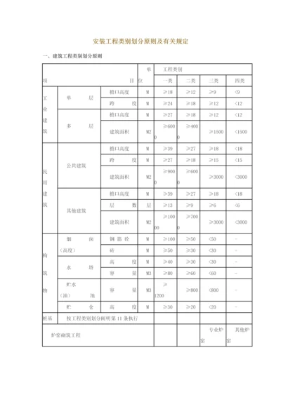 安装工程类别划分标准及有关规定.docx