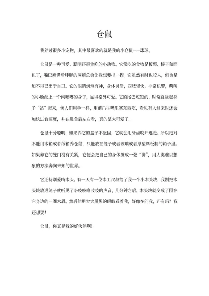 小学生我的宠物主题作文word模板